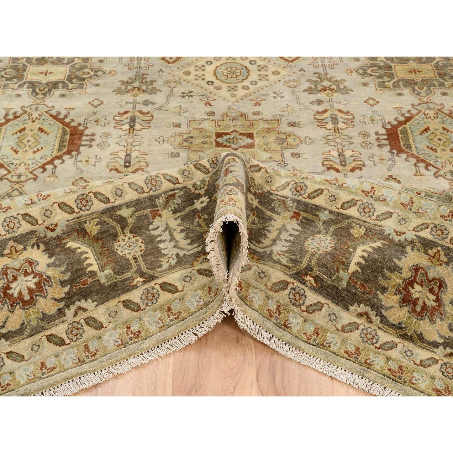 10'2"X10'2" Light Gray Soft Wool Hand Knotted Karjihooz Design Square Rug