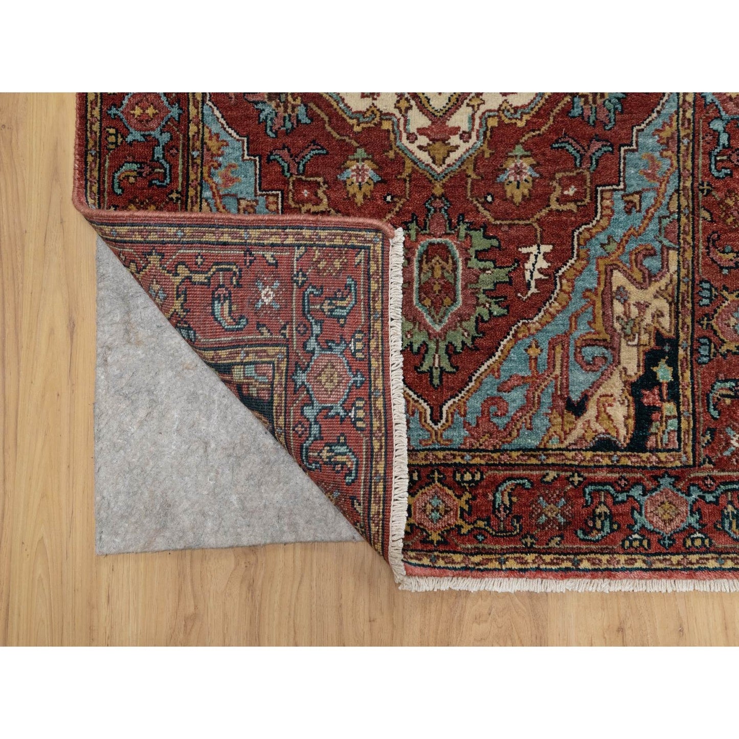 2'8"X6'2" Red Antiqued Heris Re-Creation Hand Knotted All Wool Runner Rug