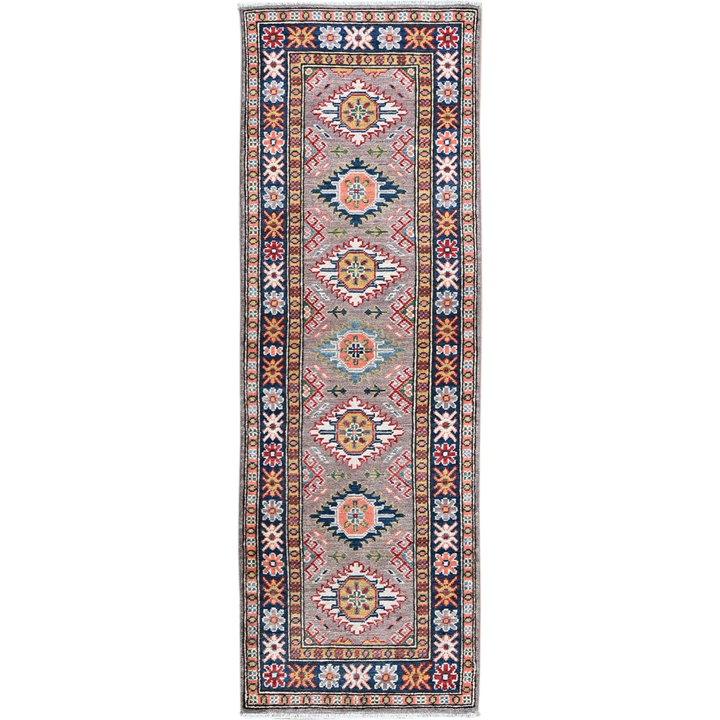 2'X5'9" Brown Kazak With Tribal Design Hand Knotted Soft Wool Runner Rug
