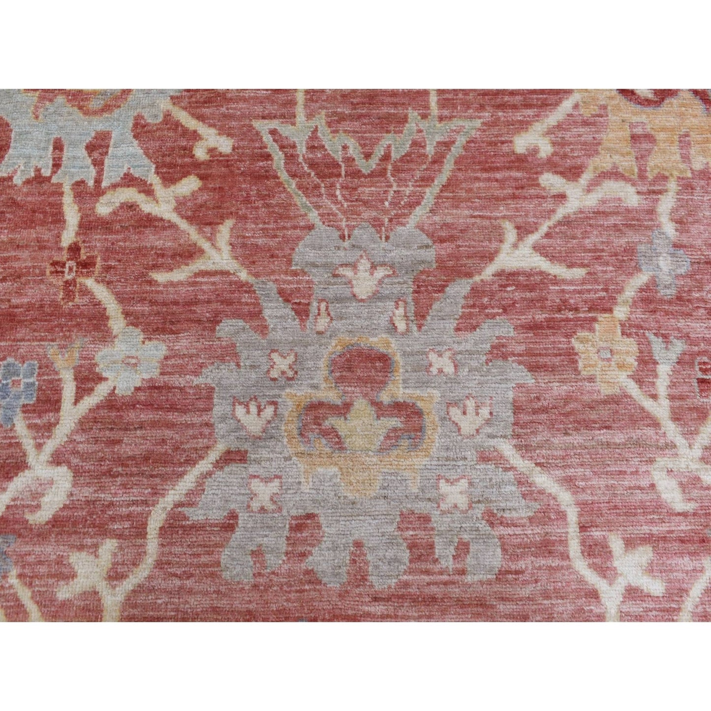 11'9"X14'8" Coral Red Hand Knotted Afghan Angora Oushak Natural Wool Rug