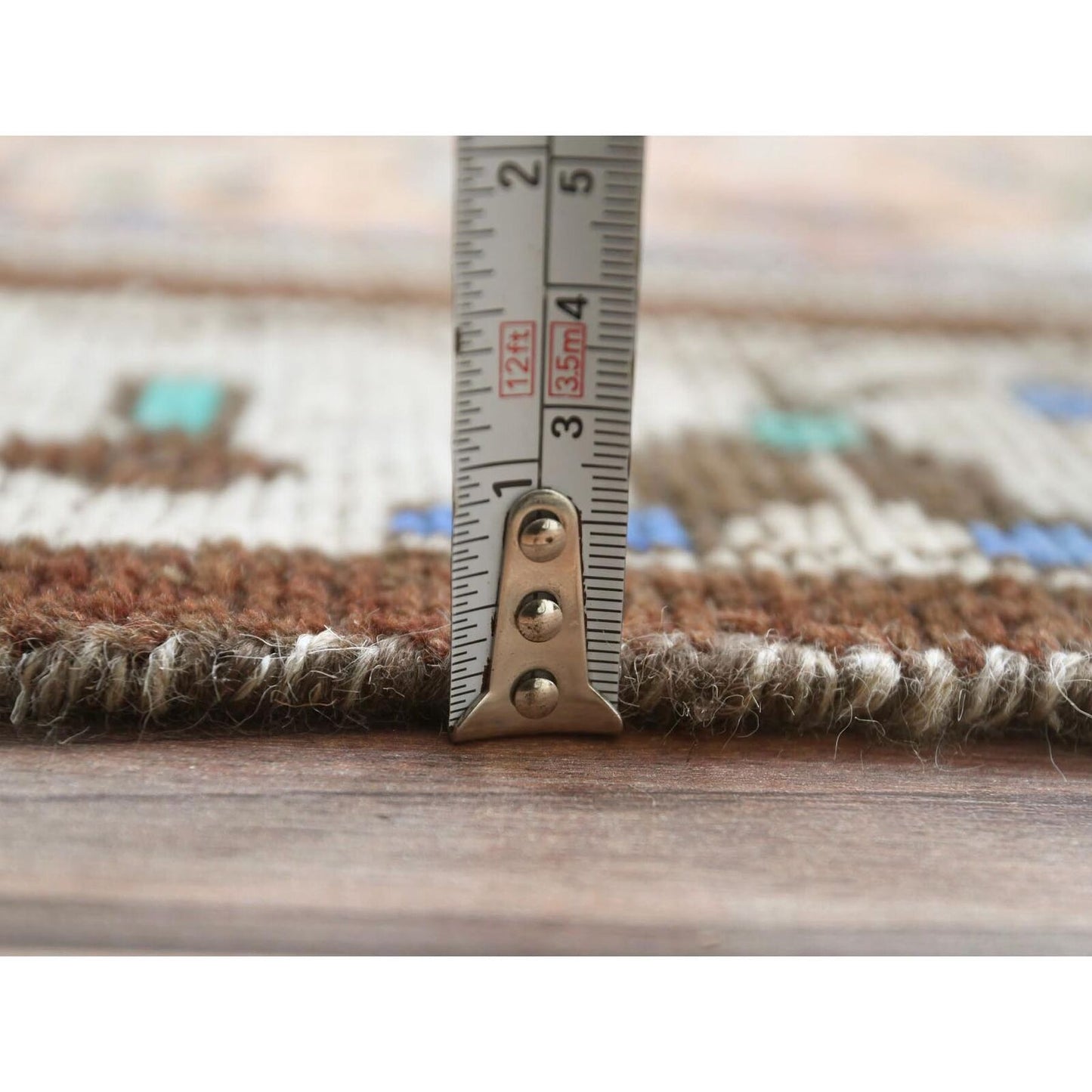 3'9"X9'9" Brown Vintage Farsian Worn Wool Hand Knotted Wide Runner Rug
