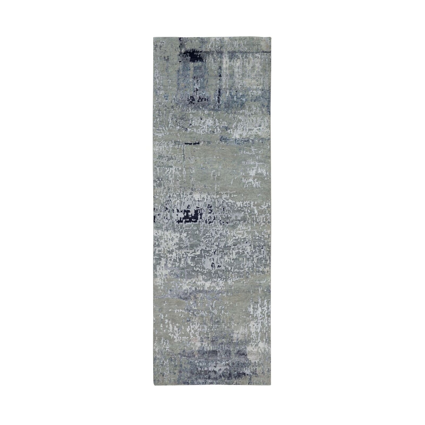 2'8"X7'10" Hand Knotted Silver Blue Modern Abstract Design Runner Rug