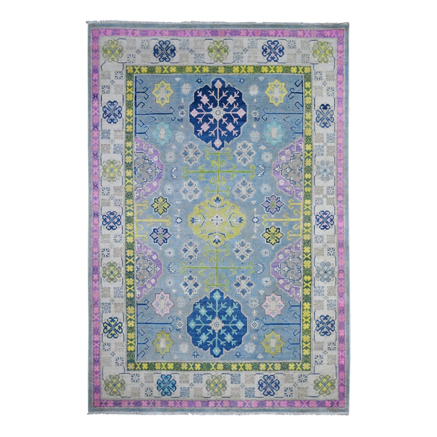 5'10"X8'10" Glaucous Gray Fusion Kazak Soft And Shiny Wool Oriental Rug