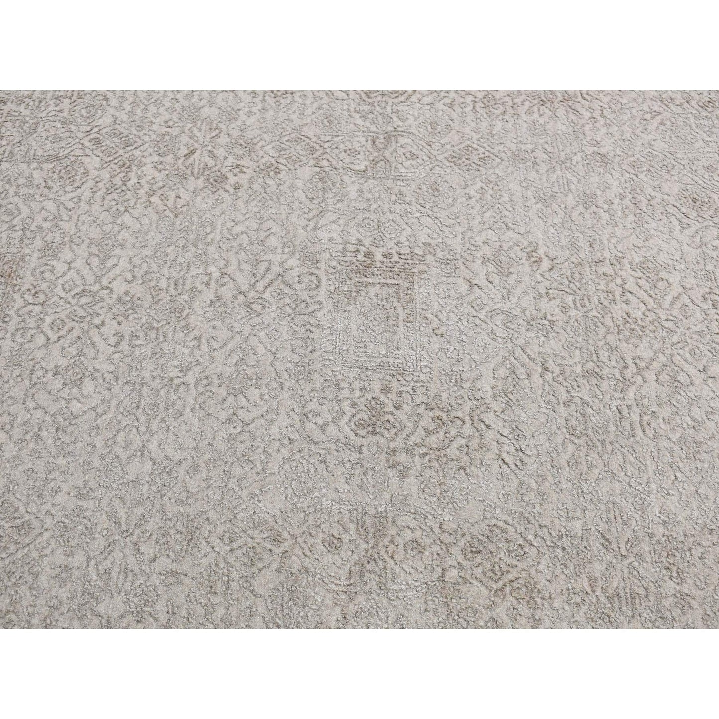 9'10"X14'1" Taupe Fine Jacquard Loomed Wool Silk Zoroastrian Design Rug