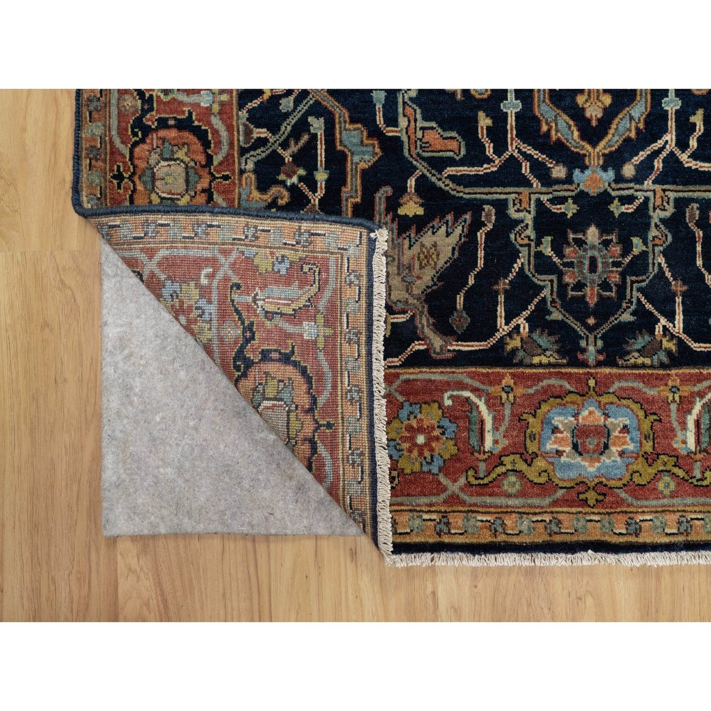 4'2"X10'2" Blue Antiqued Fine Heris Hand Knotted Natural Wool Runner Rug
