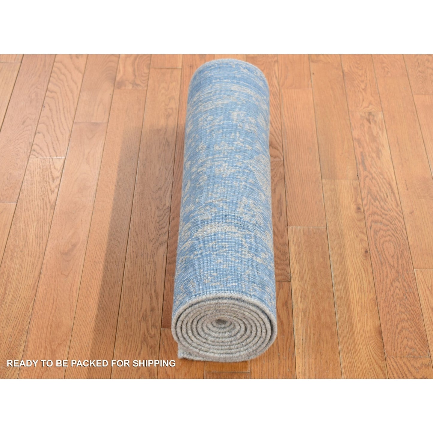2'5"X10'1" Blue Jacquard Hand Loomed Wool And Silk Pomegranate Runner Rug