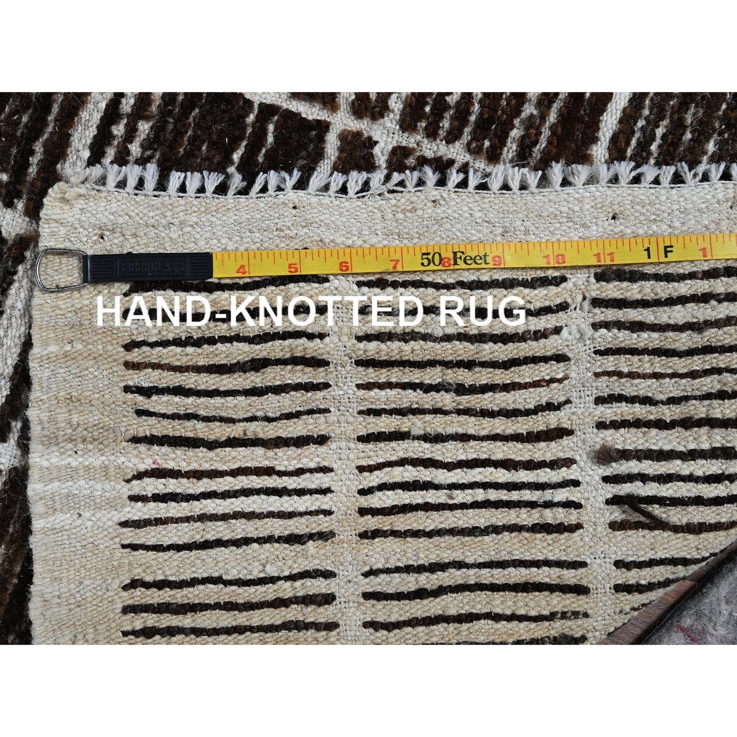 2'1"X2'8" Brown Moroccan Weave With Grid Design Wool Hand Knotted Mat Rug