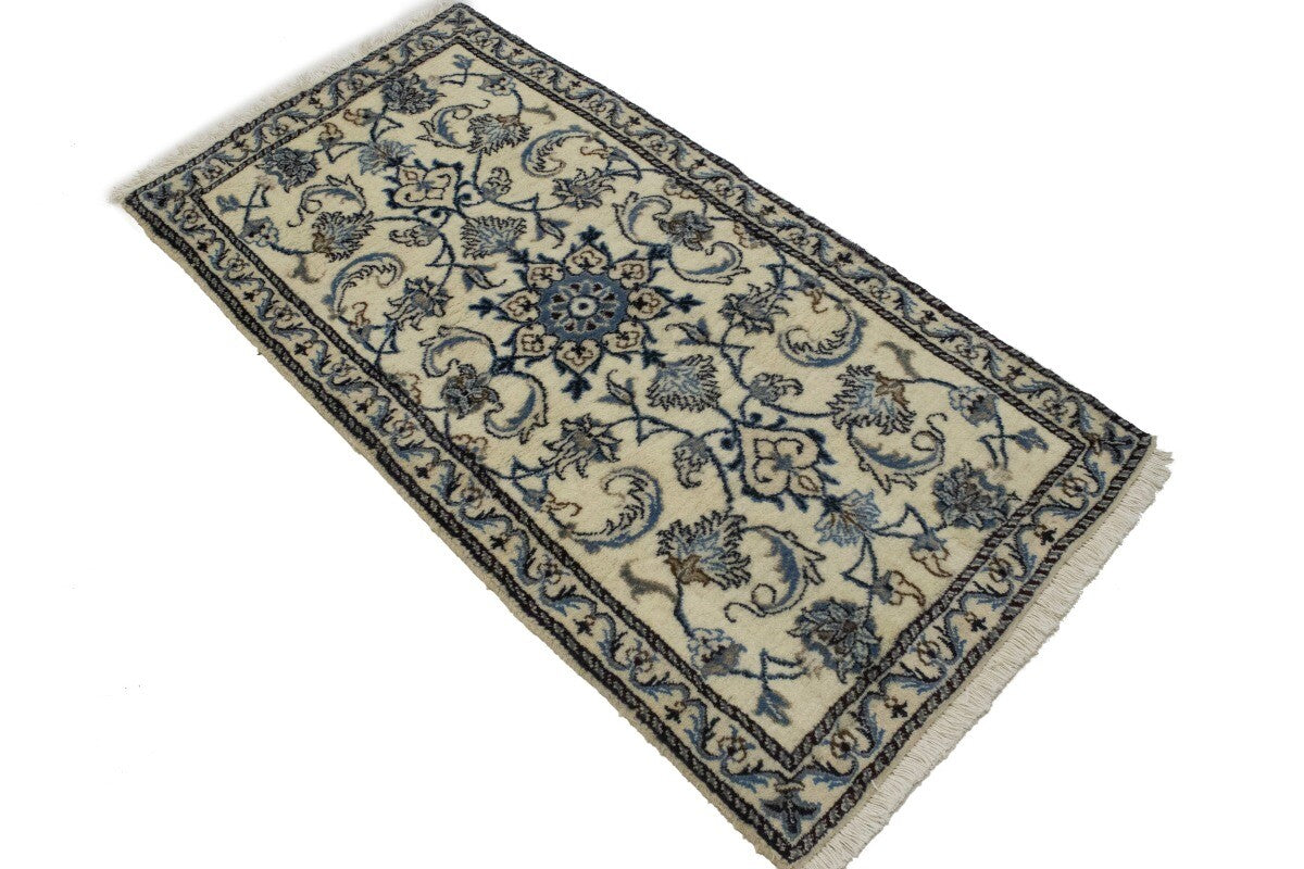 Small Cream Nain Oriental Rug Handmade Plush