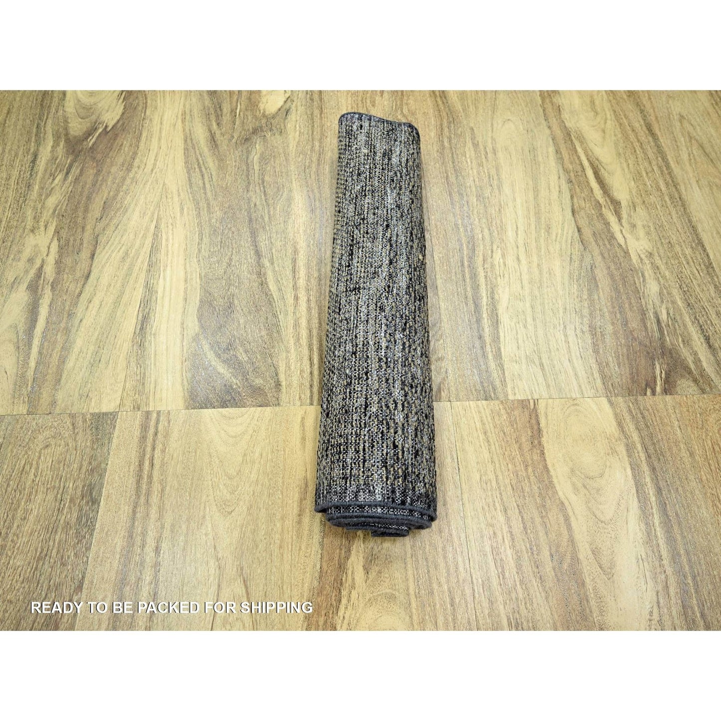 2'6"X8' Black & Brown Oxidized Grass Design Wool Hand Knotted Runner Rug