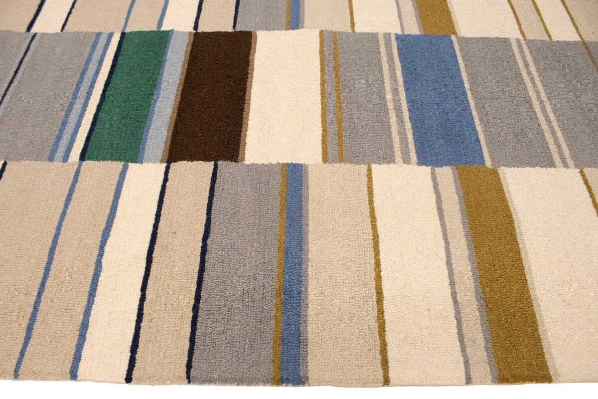 Hand-Tufted Multicolored Stripes Design Plush Rug