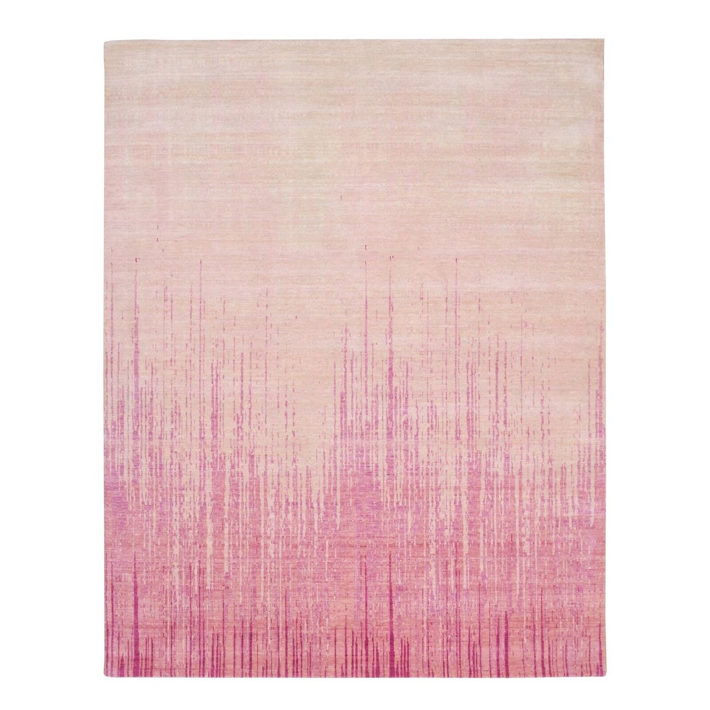 8'1"X10'4" Shades Of Pink Vertical Ombre Design Wool Hand Knotted Rug