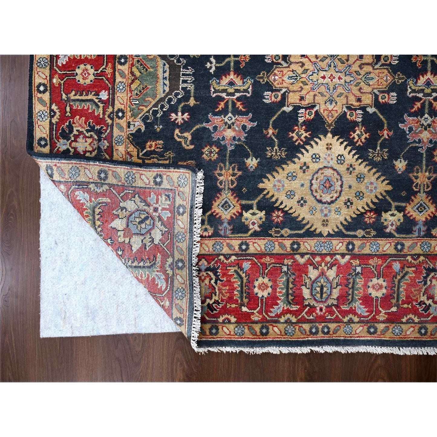 6'X9' Retro Black Hand Knotted Karjihooz Design Natural Wool Oriental Rug
