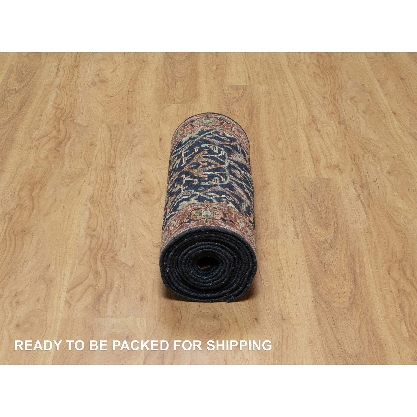 2'6"X14'1" Blue Hand Knotted Antiqued Fine Heris Soft Wool Xl Runner Rug