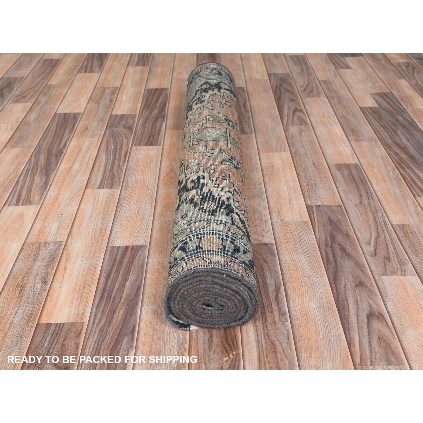 3'5"X10'1" Brown Vintage Farsian Worn Wool Hand Knotted Wide Runner Rug