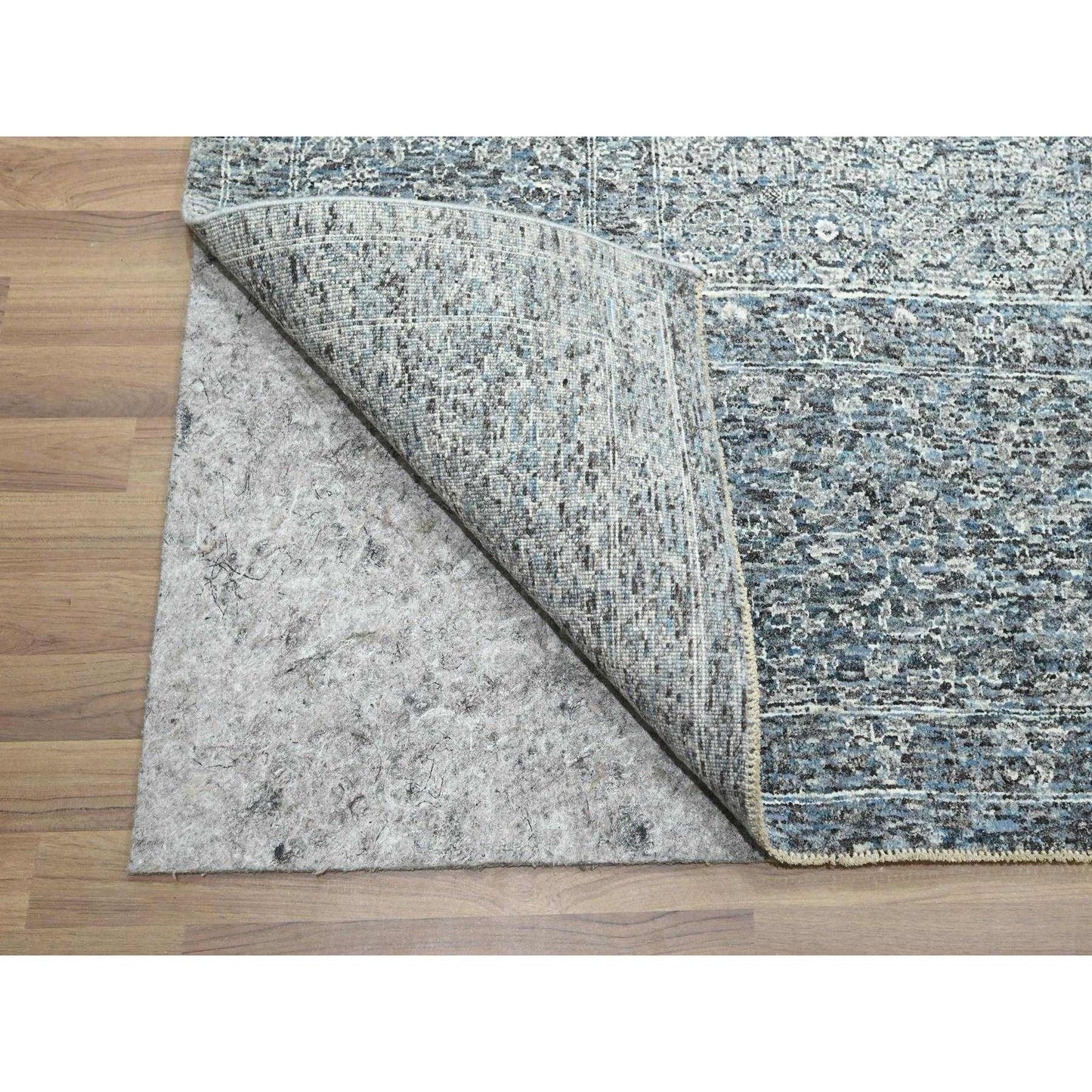 9'1"X12'2" Stone Blue Pre Historic Mamluk Design Hand Knotted Wool Rug