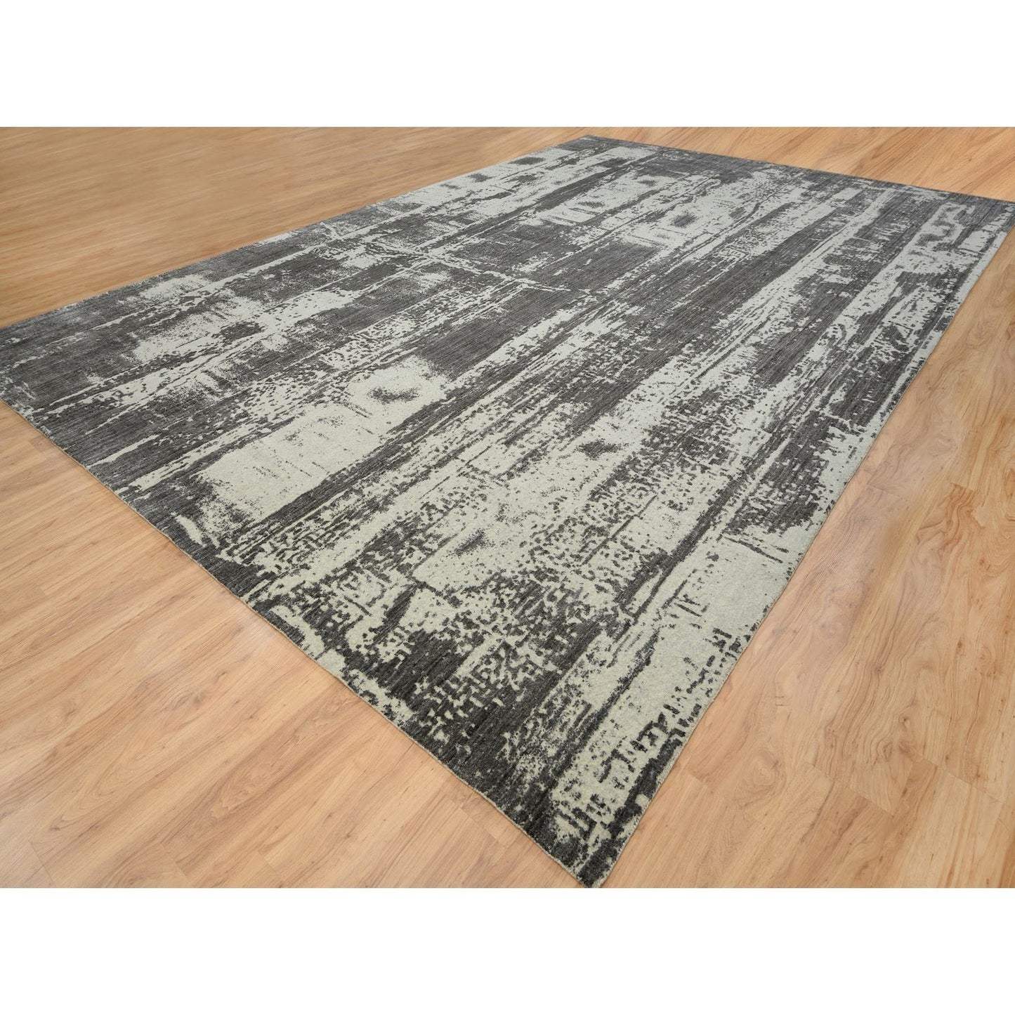 12'X18'1" Black Modern Design Wool And Silk Hand Loomed Oversized Rug