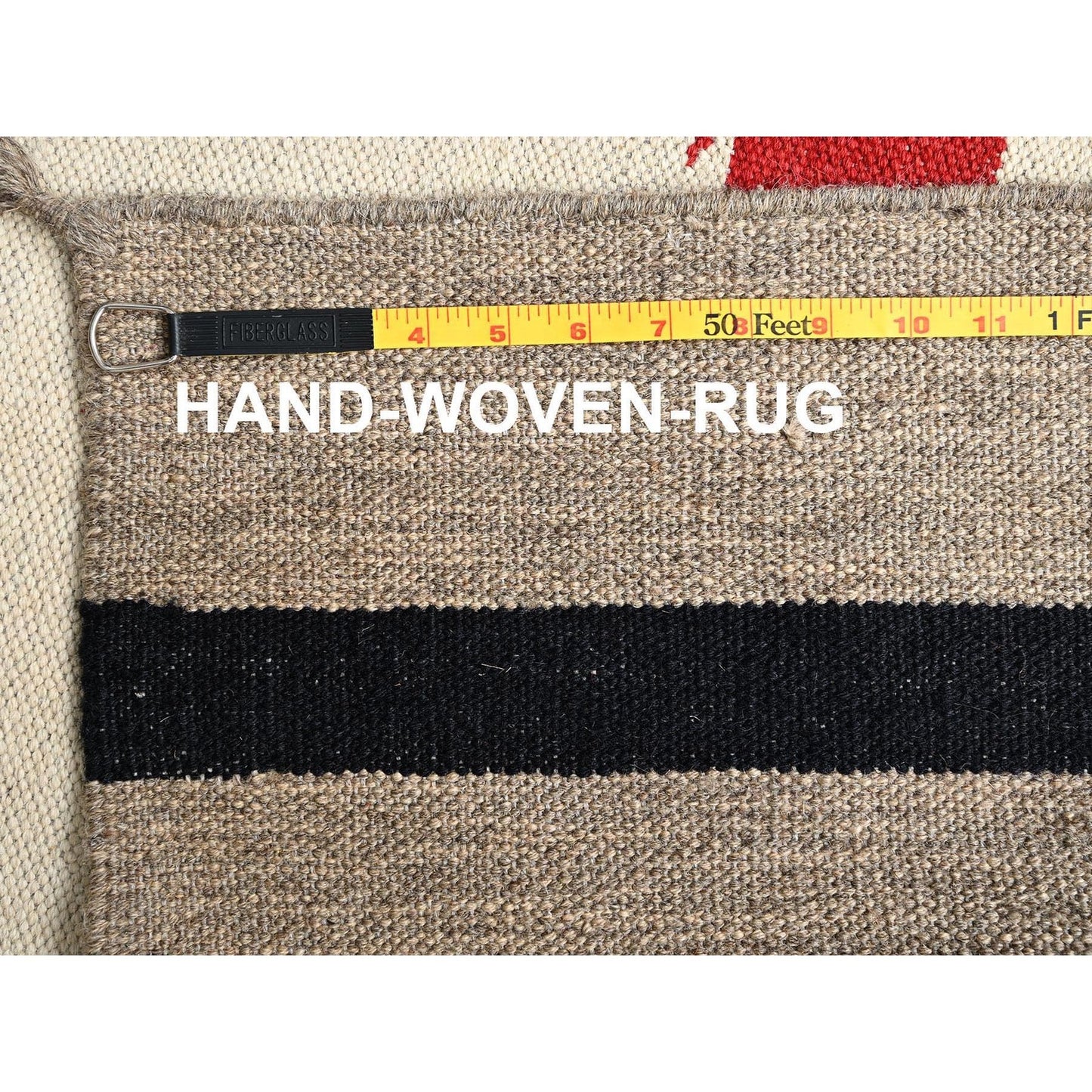 8'2"X10' Ivory Hand Woven Rug American Geometric Design Flat Weave All Wool