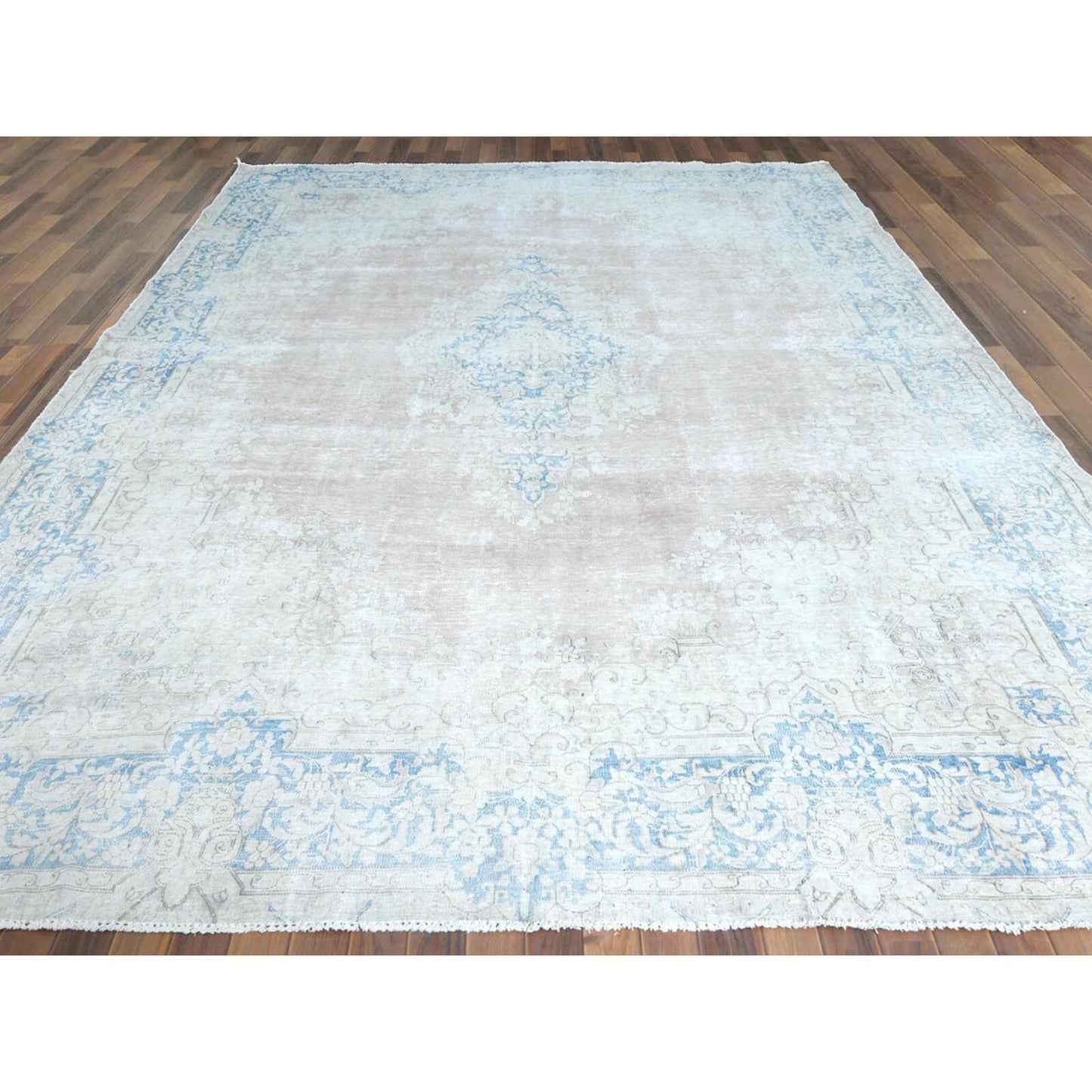 9'8"X12'9" Red Vintage Farsian Karman Worn Wool Hand Knotted Rug