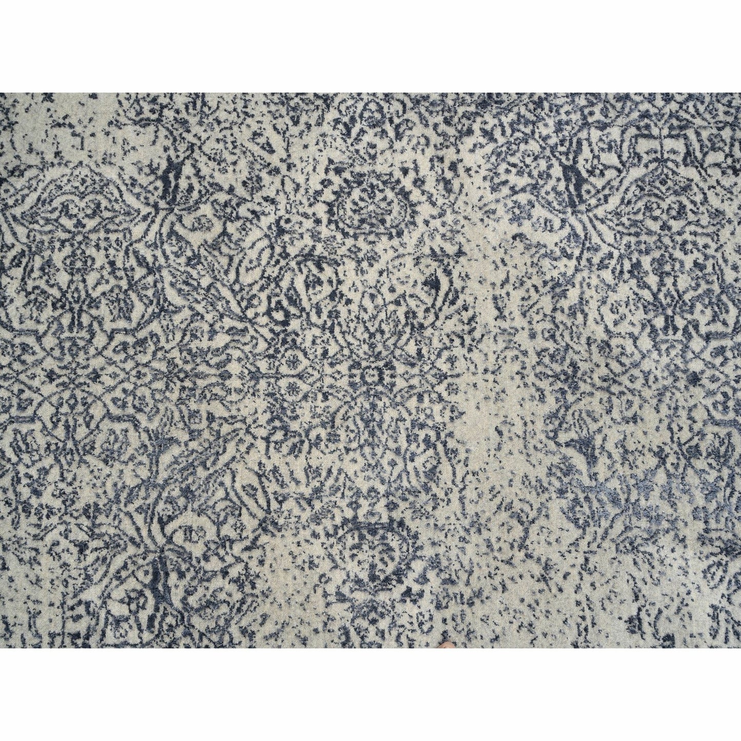 9'1"X12' Hand Loomed Light Gray Fine Jacquard Wool And Art Silk Rug