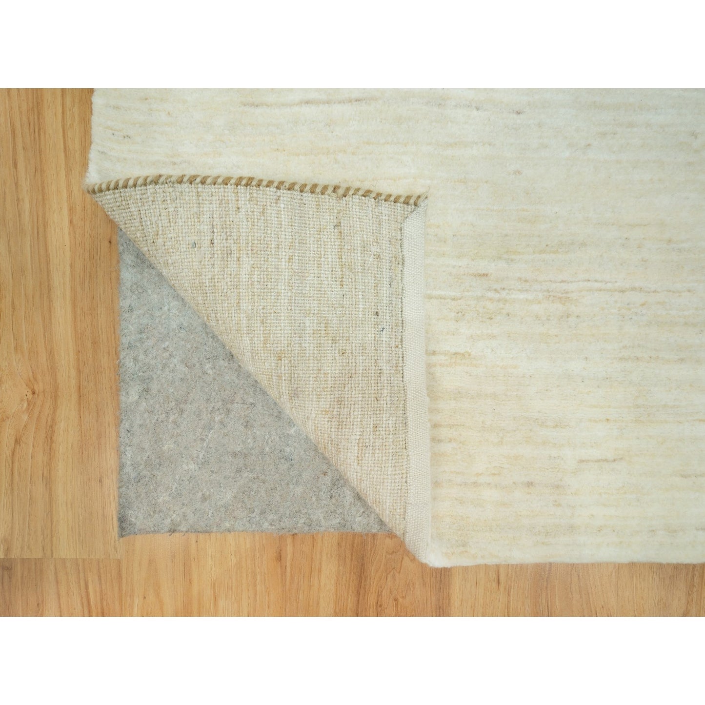 2'5"X8'2" White Plain Luxurious Pure Wool Hand Knotted Runner Rug