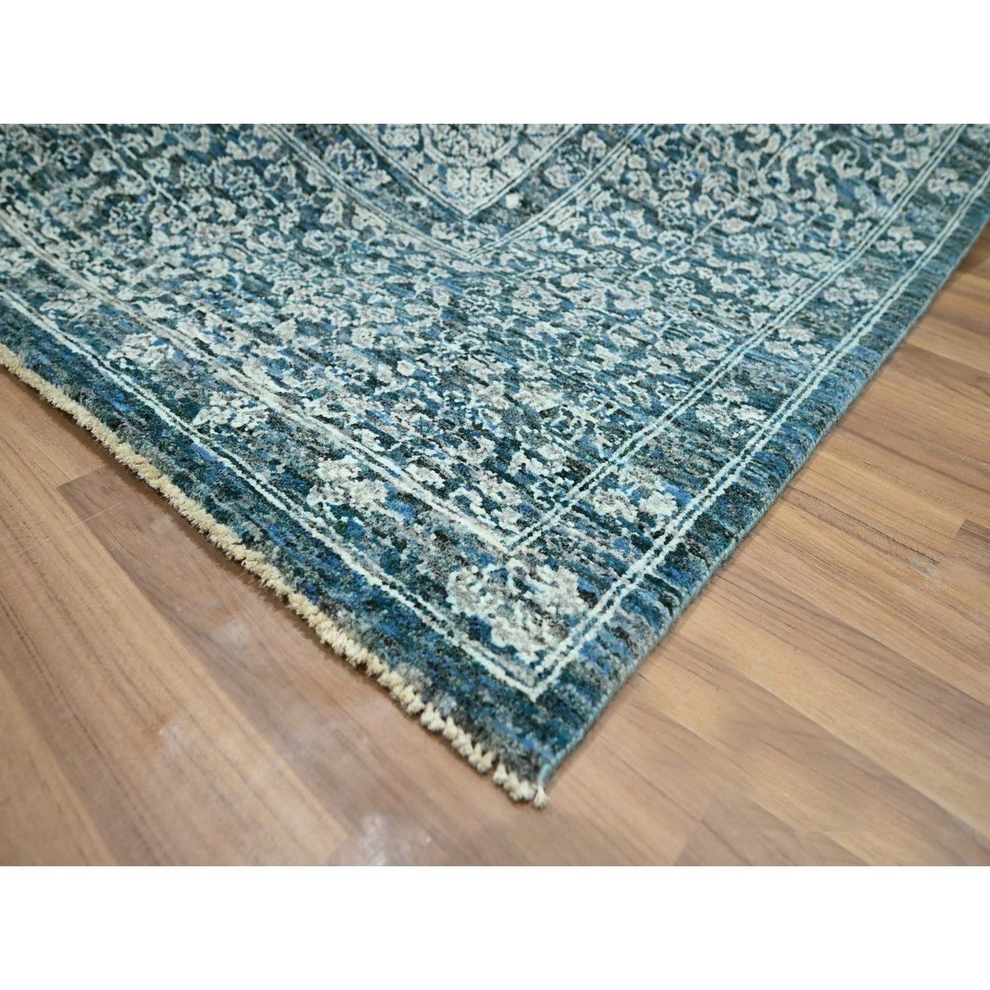 8'X10'1" Turkish Blue Pre Historic Mamluk Design Hand Knotted Wool Rug