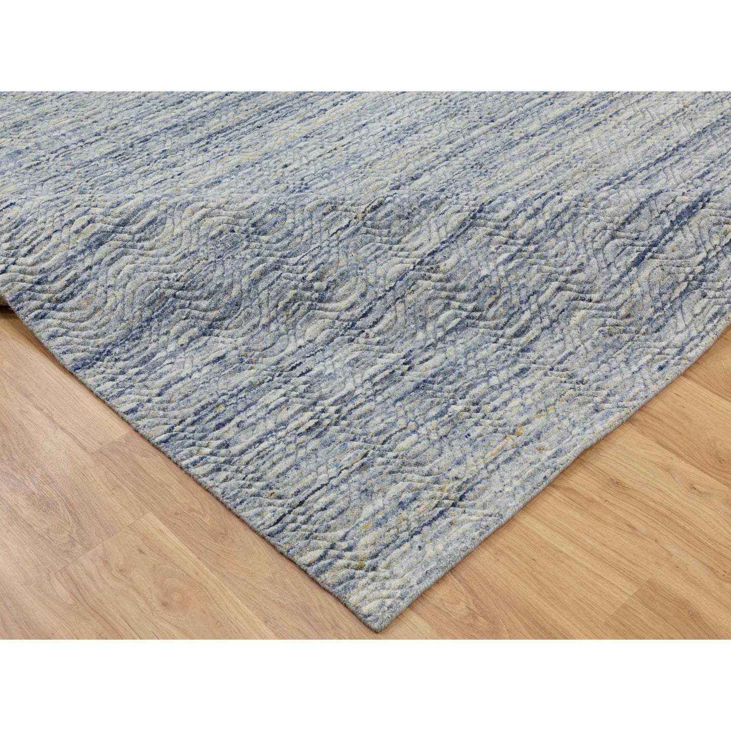 9'X11'9" Modern Blue Hand Loomed Design Organic Wool Oriental Rug
