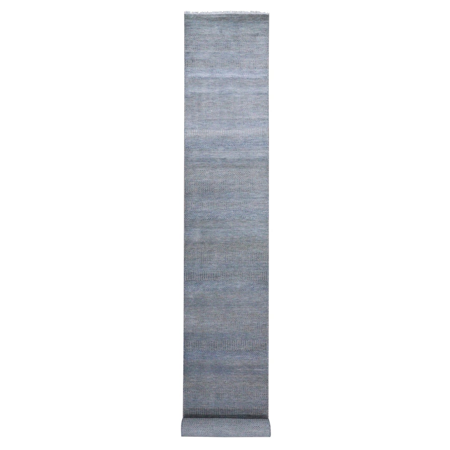 2'7"X16'4" Blue Wool And Silk Hand Knotted Modern Xl Runner Rug