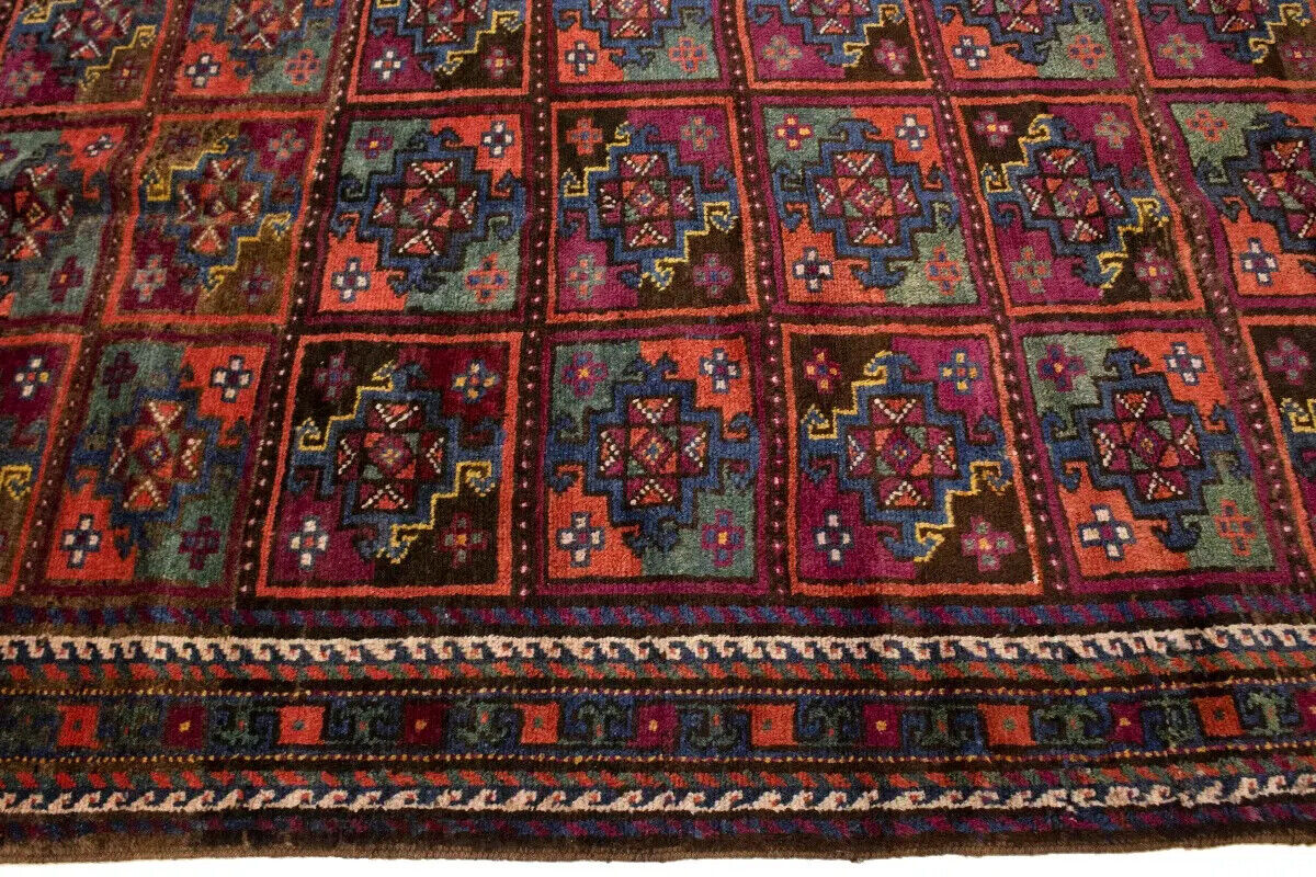 Vintage Violet Brown Oriental Rug Tribal Design