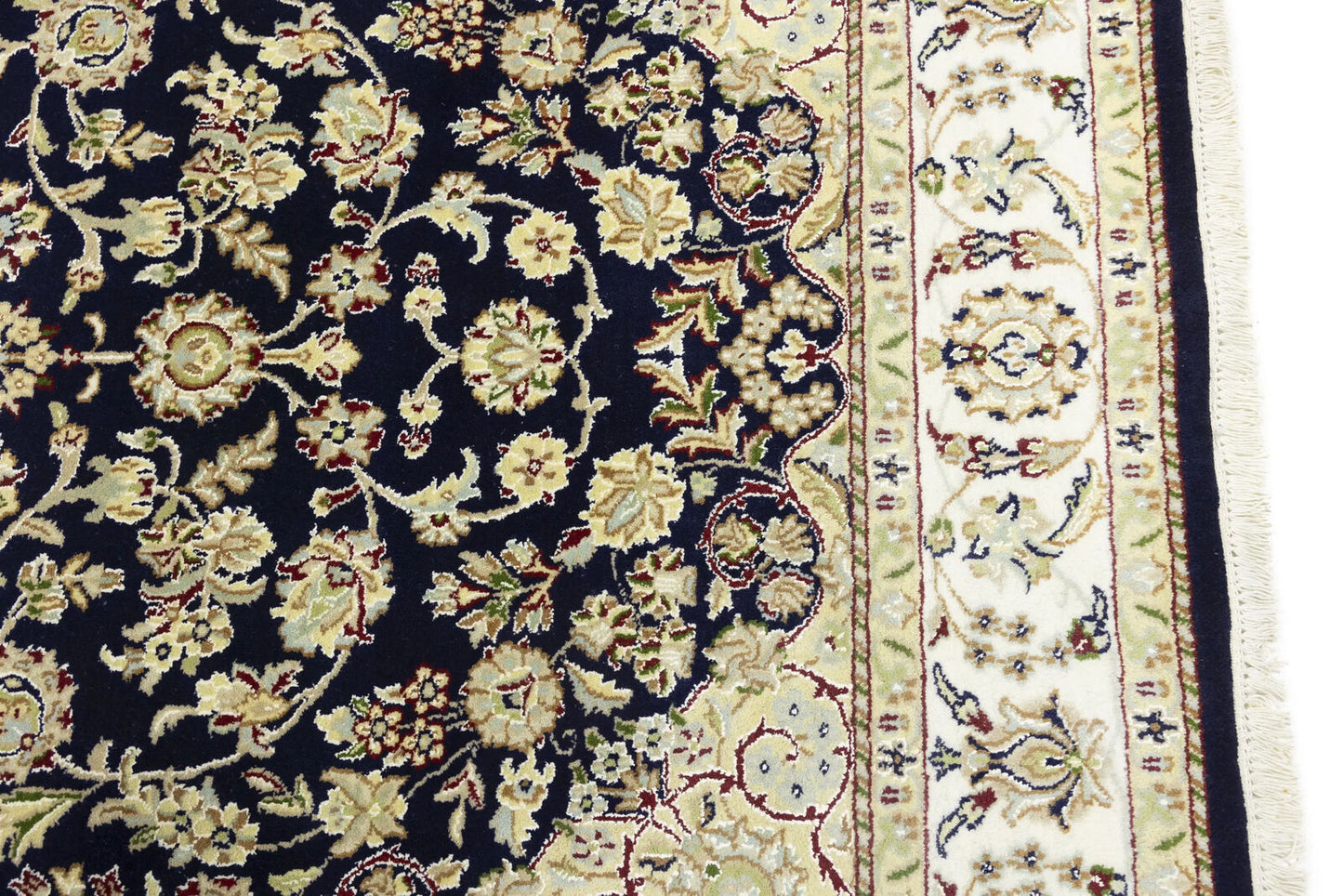 Indo Nain Oriental Rug Handmade Wool Carpet Blue