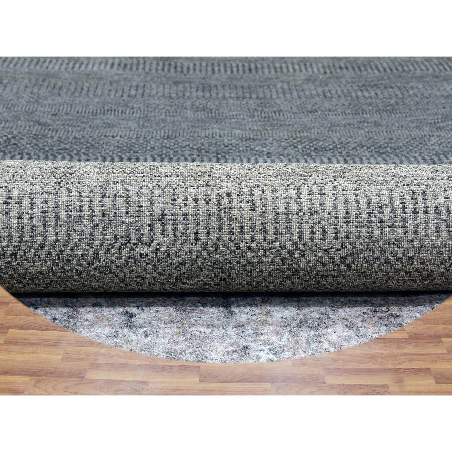 14'X14' Ellie Gray Hand Knotted Plain Modern Grass Design Wool Round Rug