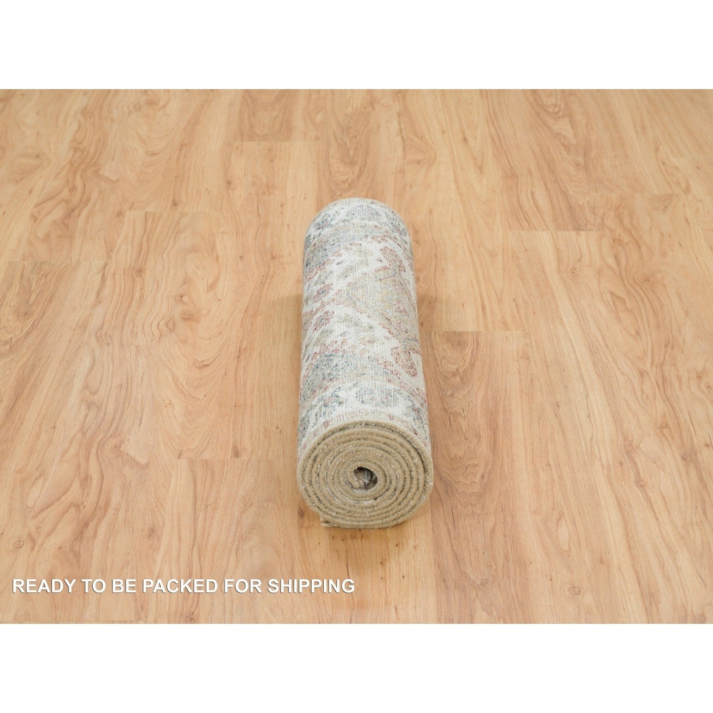 2'6"X9'9" Anti-Flash White Unique Flower Border Runner Oriental Rug