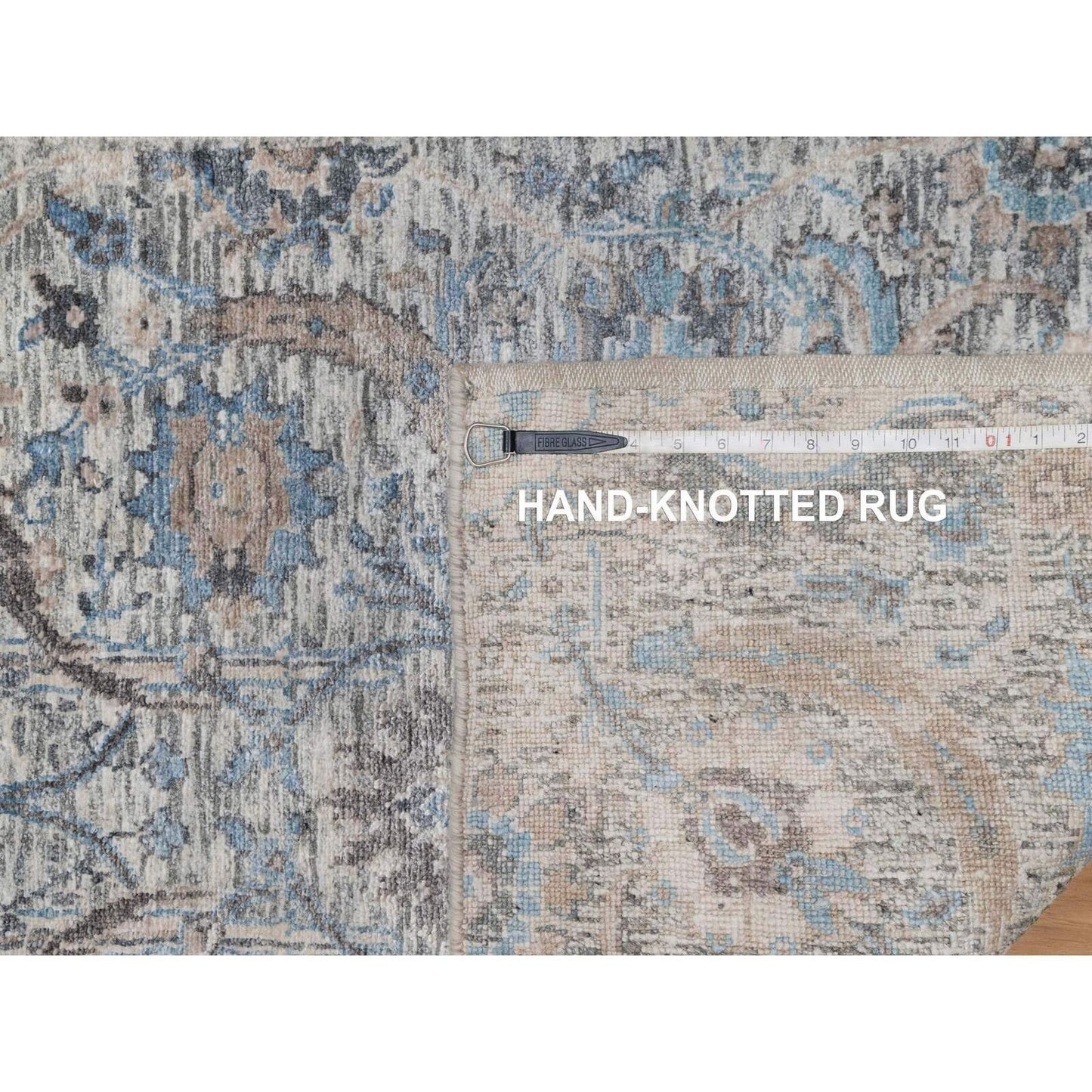 2'6"X27'9" White Leaf Design Silk & Textured Wool Hand Knotted Runner Rug