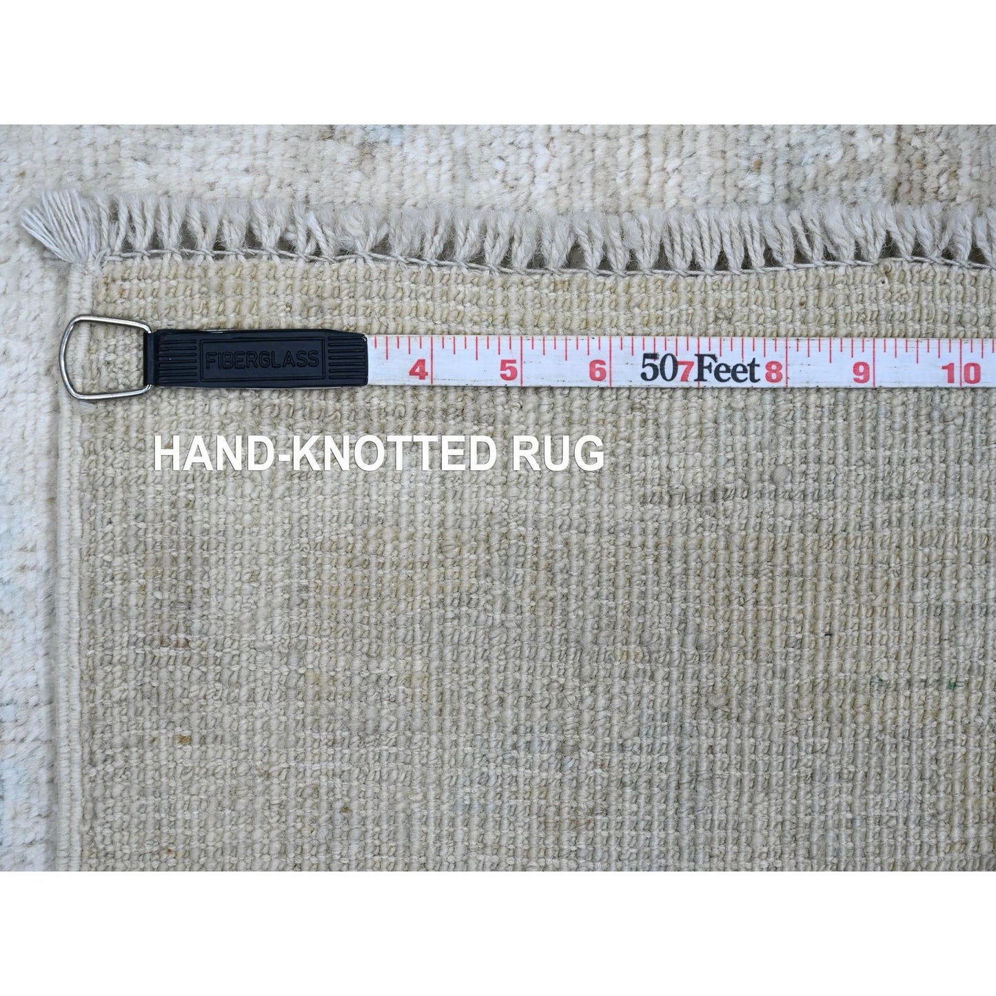 4'8"X6'3" White Hand Knotted Afghan Angora Oushak Leaf Design Wool Rug