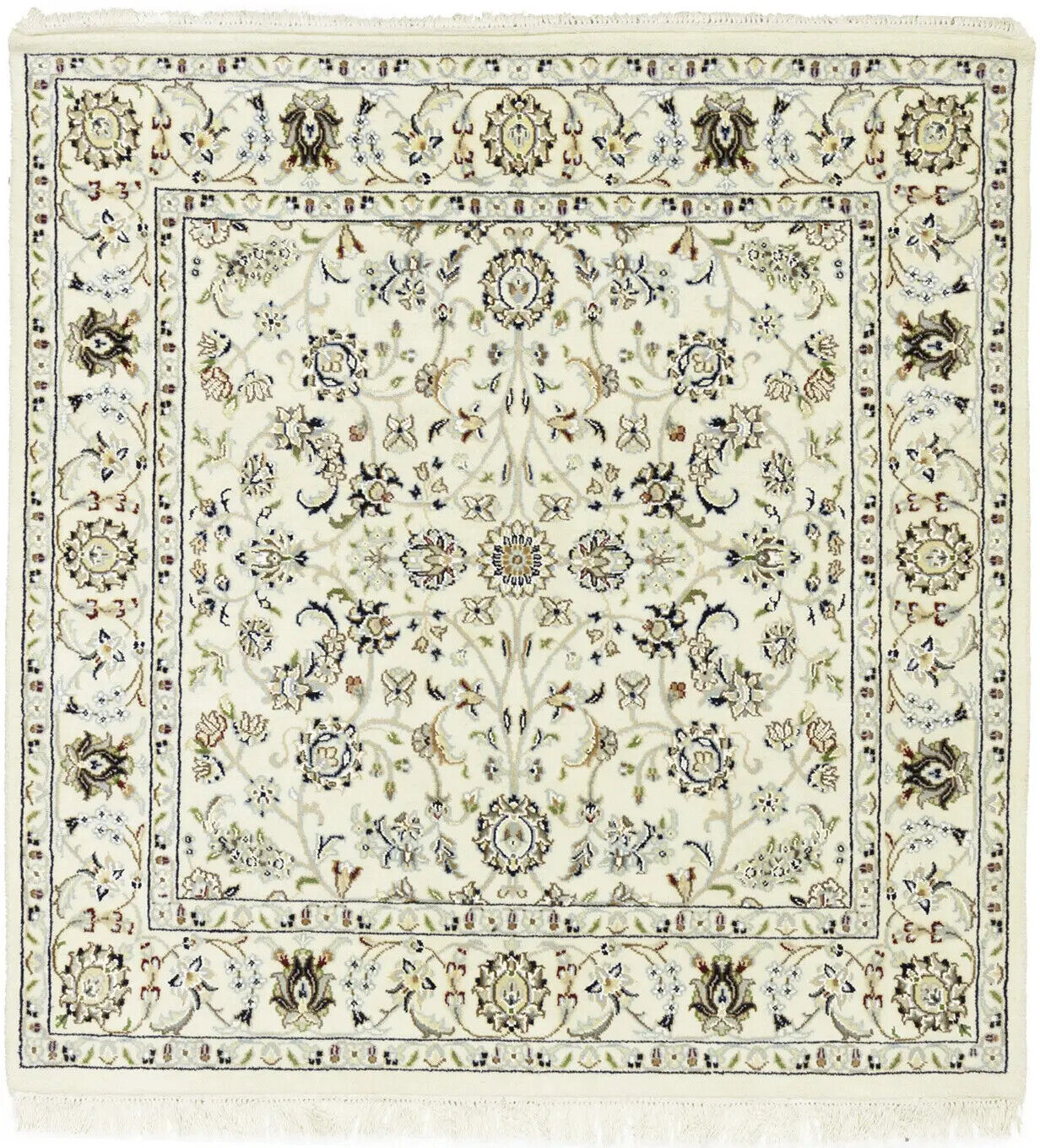 Hand-Knotted Cream Floral Classic Indo-Nain