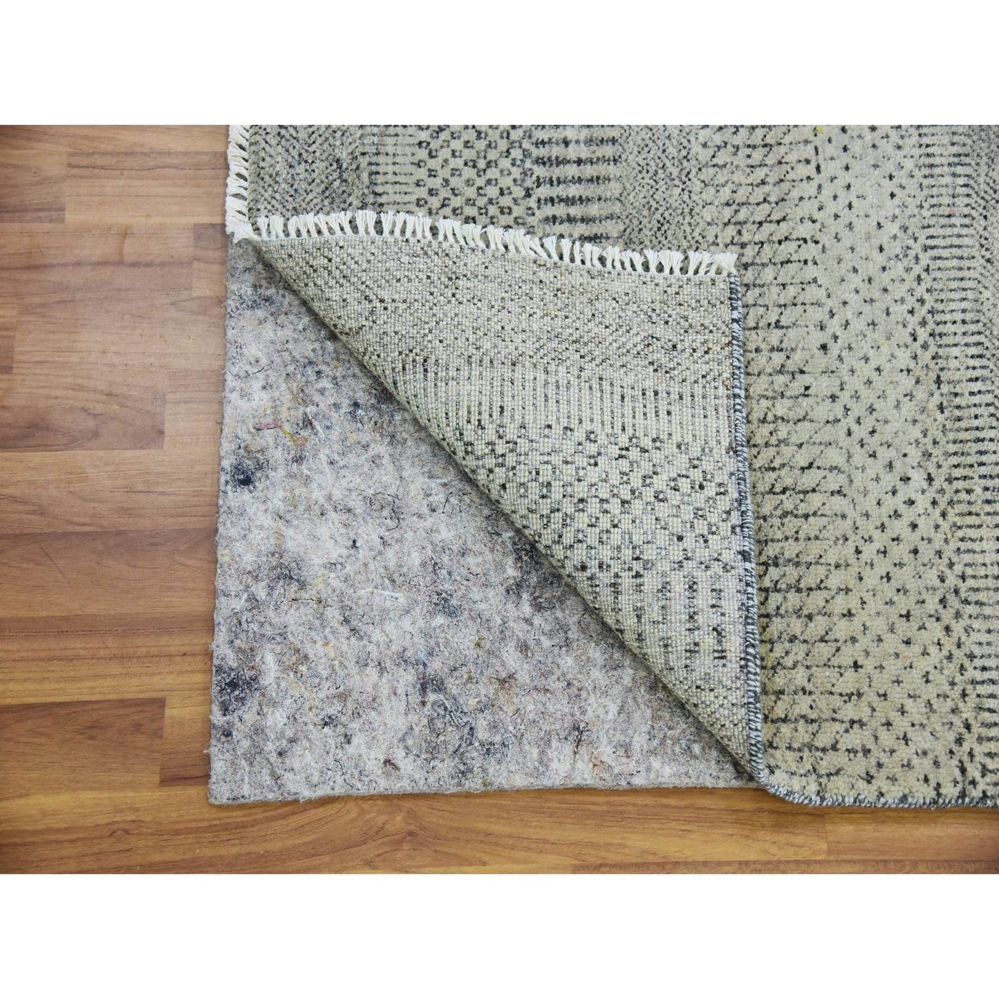 2'6"X16' Pastel Gray Hand Knotted Grass Design Wool Undyed Xl Runner Rug