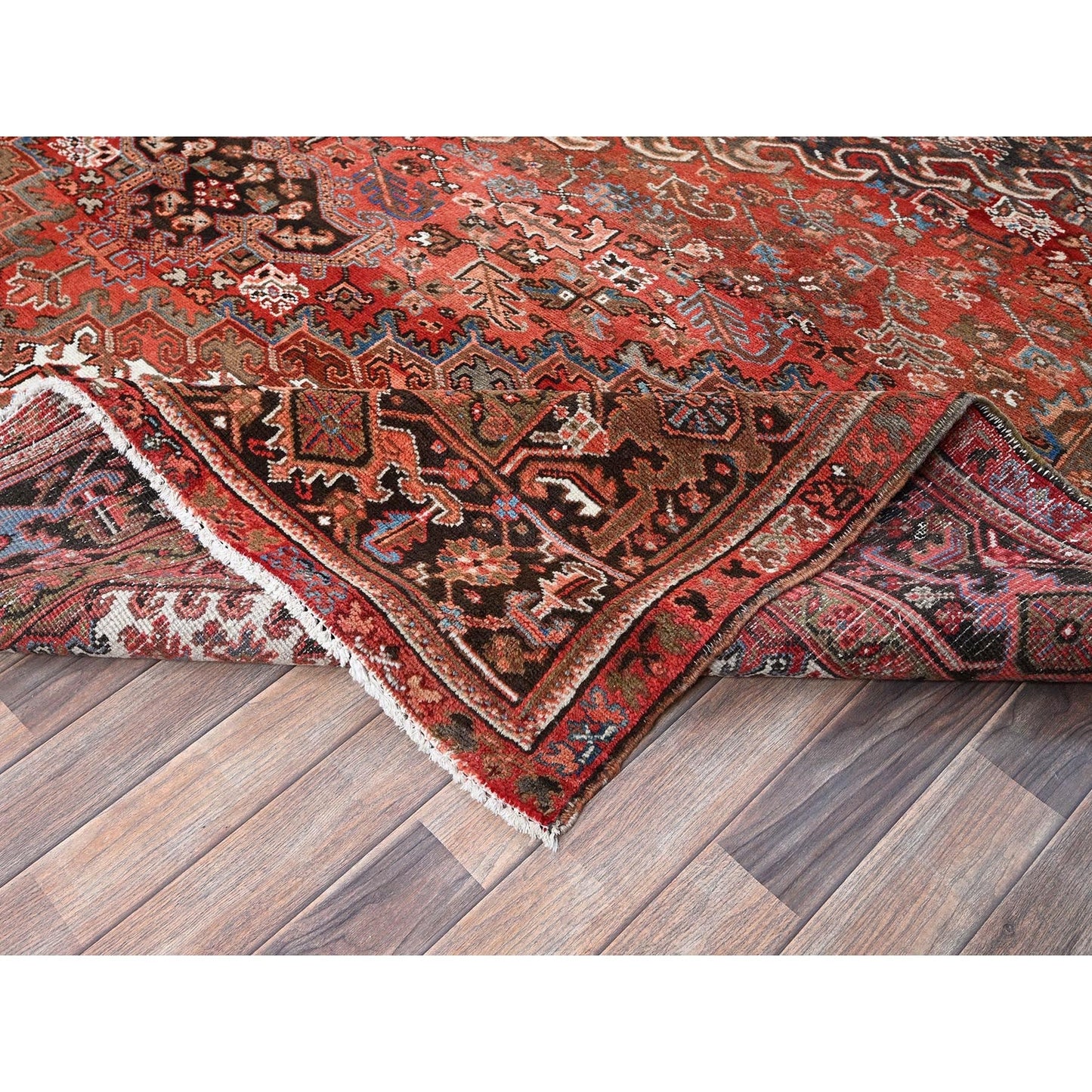 9'8"X12'4" Red Vintage Zoroastrian Heris Even Wear Wool Hand Knotted Rug