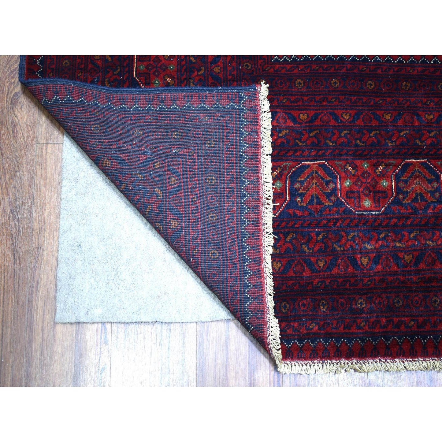 10'X12'10" Red Hand Knotted Soft Wool Afghan Khamyab Geometric Design Rug