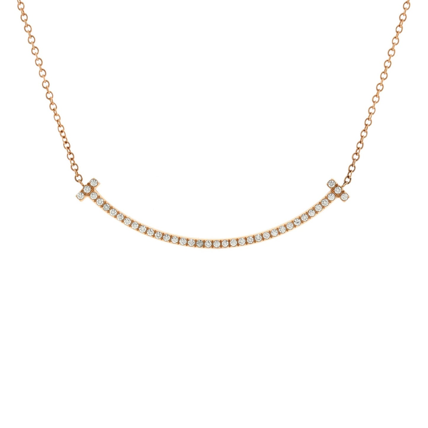 Tiffany & Co. T Smile Pendant Necklace 18K Rose Gold With Diamonds Small
