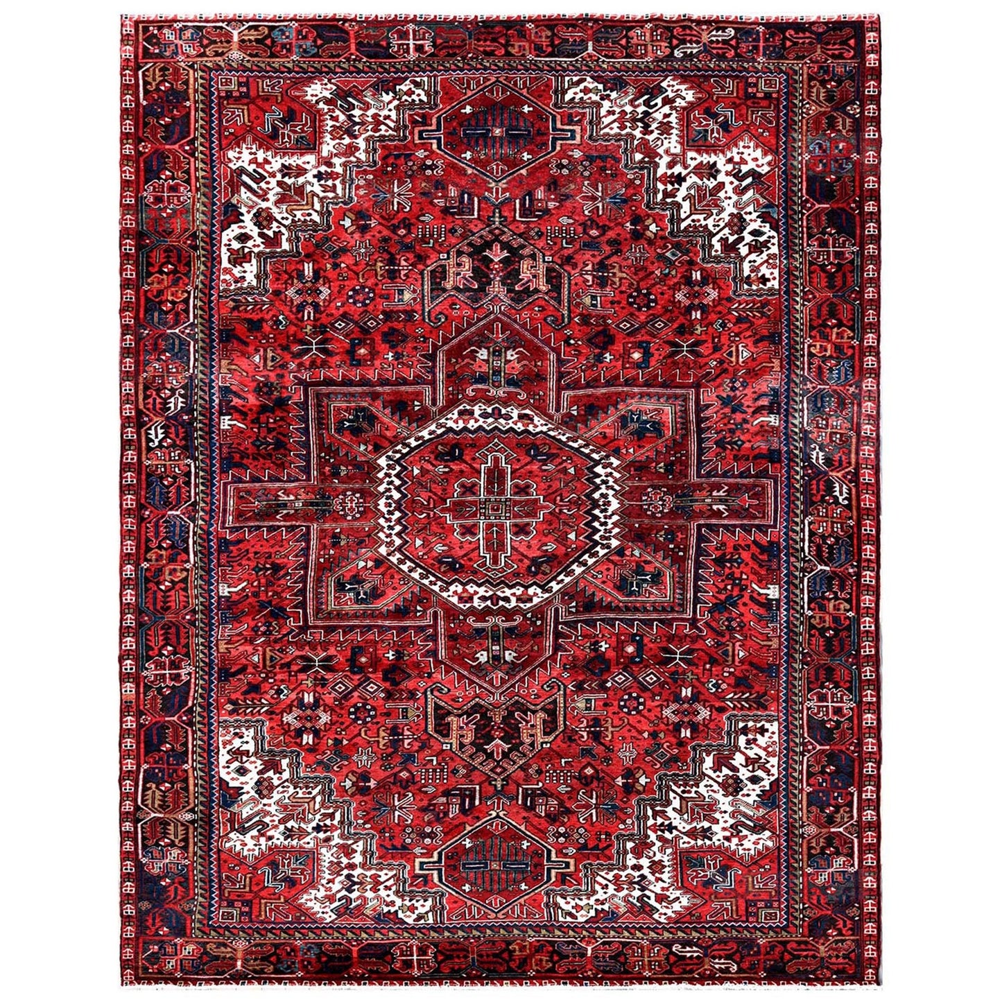 10'X12'10" Red Vintage Zoroastrian Heris Wool Hand Knotted Rug
