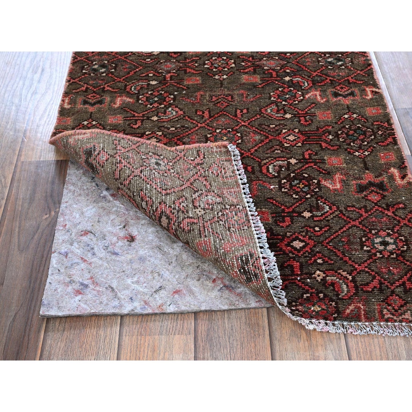 2'X5'8" Brown Vintage Zoroastrian Khamadan Hand Knotted Wool Runner Rug
