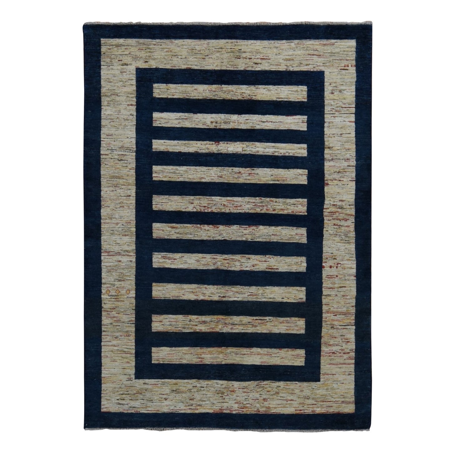 5'7"X8' Brown Pure Wool, Peshawar Gabbeh Hand Knotted On Clearance Rug