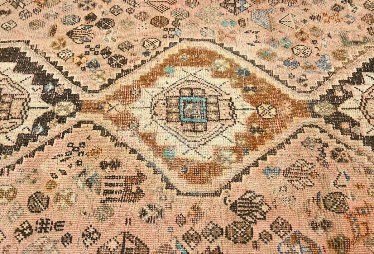 Vintage Distressed Rusty Pink Tribal Oriental Rug