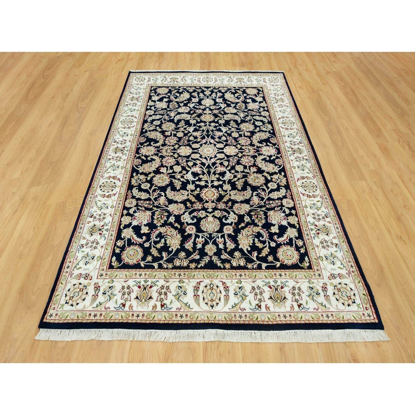 6'1"X9' Big Stone Blue Nain Flower Design Hand Knotted Wool Oriental Rug