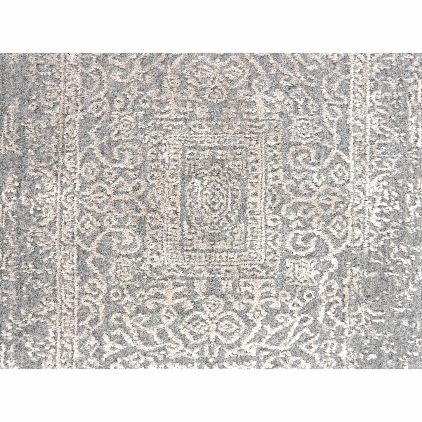2'5"X12'2" Gray Fine Jacquard Hand Loomed Runner Wool And Art Silk Rug