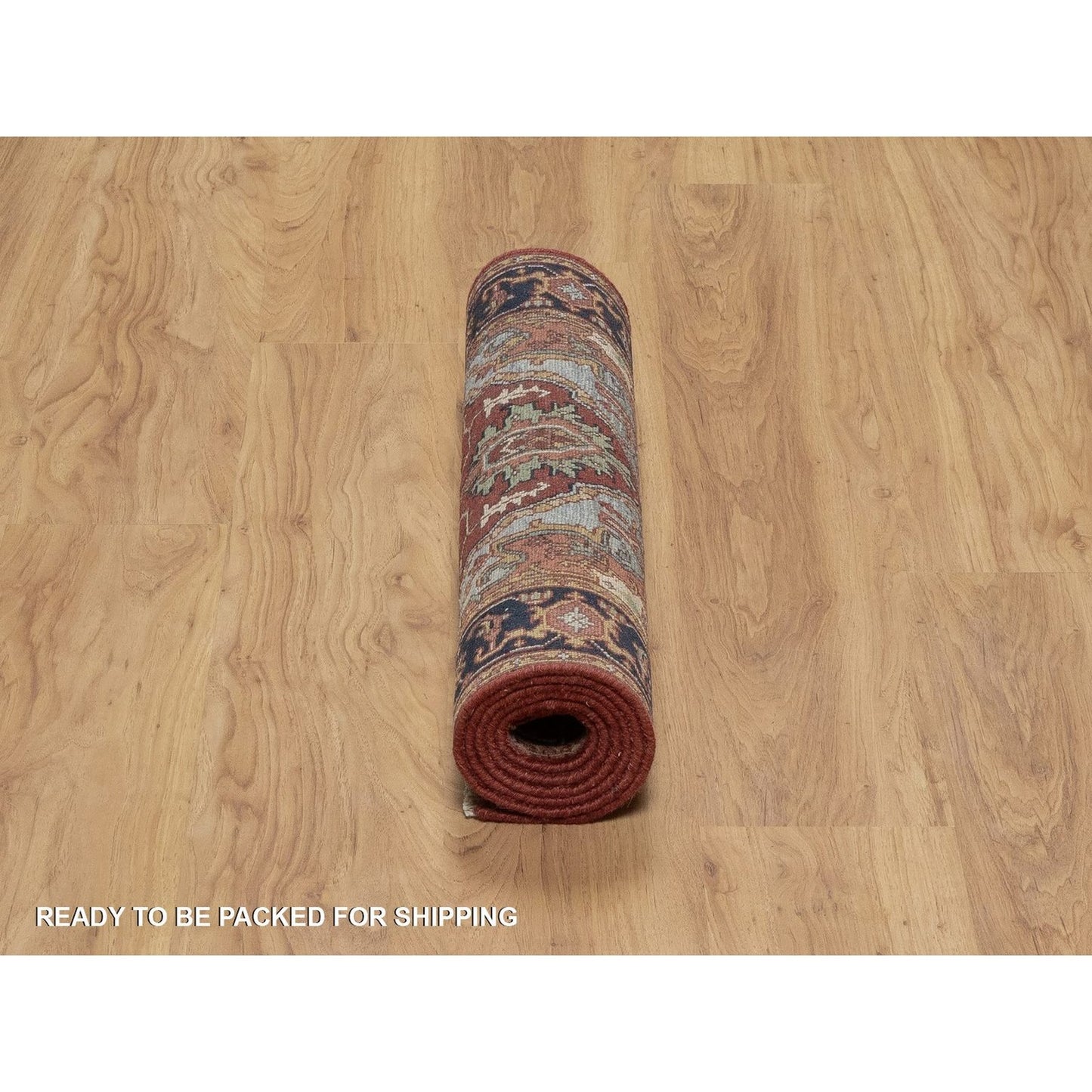 2'6"X6'2" Red Antiqued Heris Hand Knotted New Zealand Wool Runner Rug
