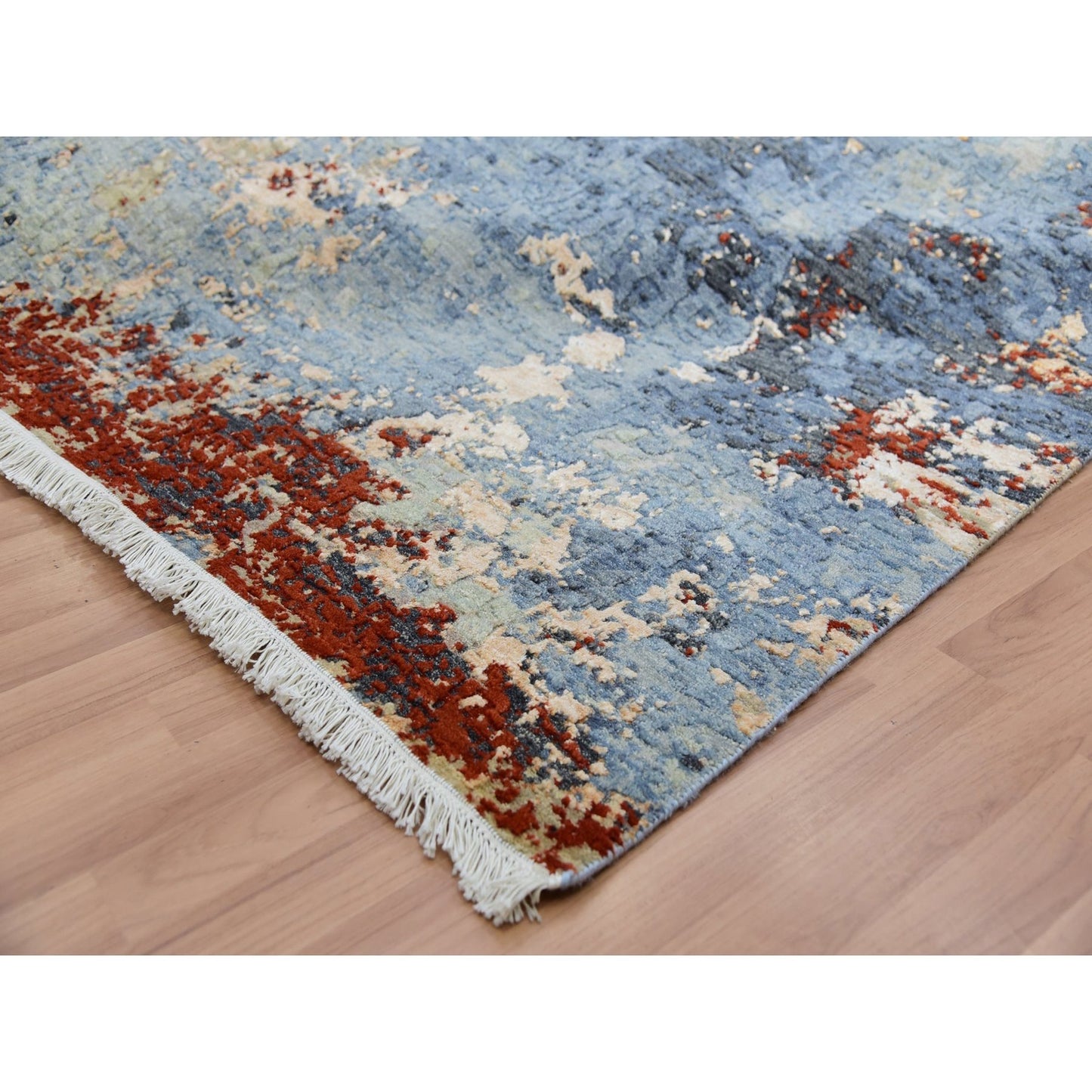 9'X12'4" Thundercloud Gray Wool Abstract Design Hand Knotted Oriental Rug