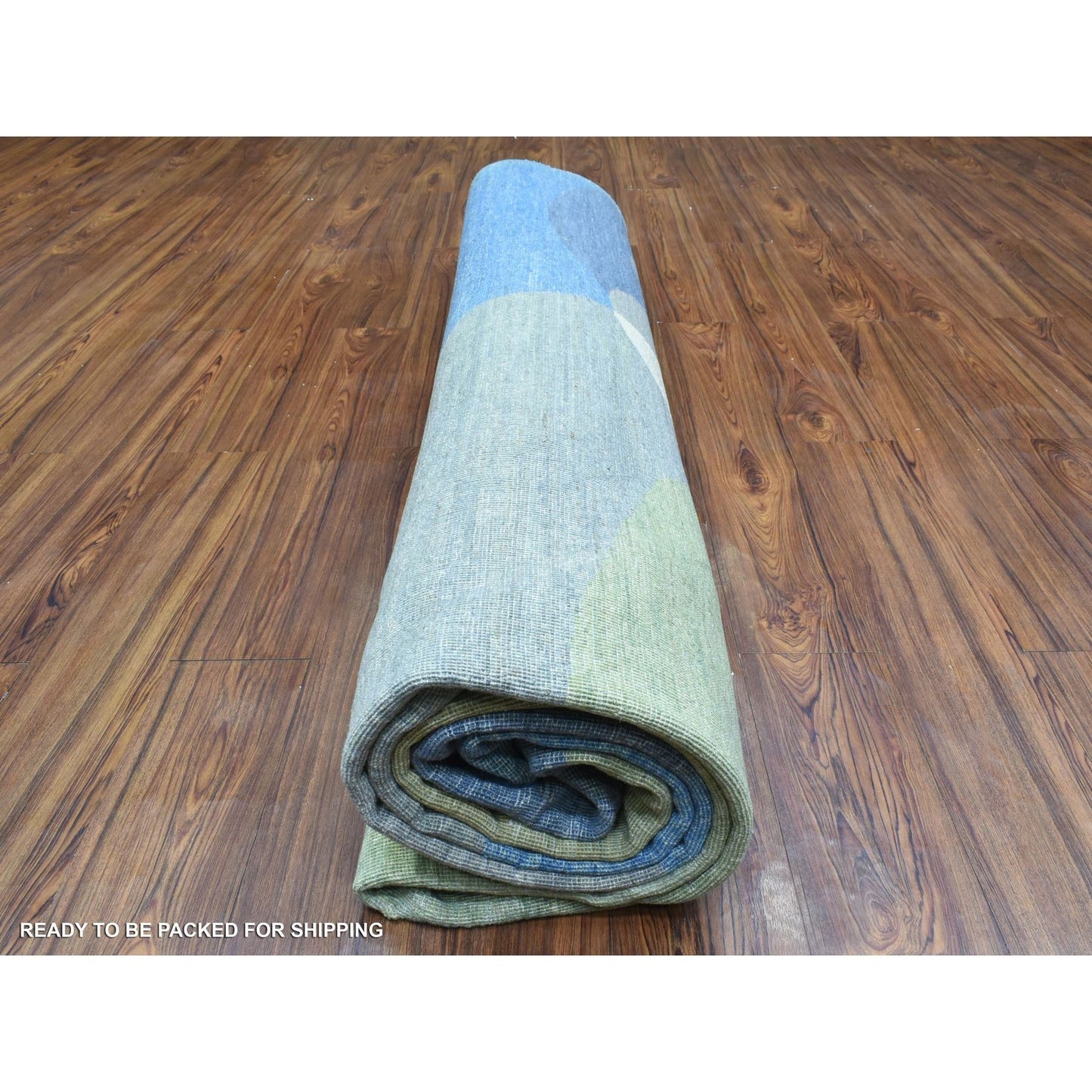 9'1"X12' Colorful Modern The Circles Design Soft Wool Hand Knotted Rug