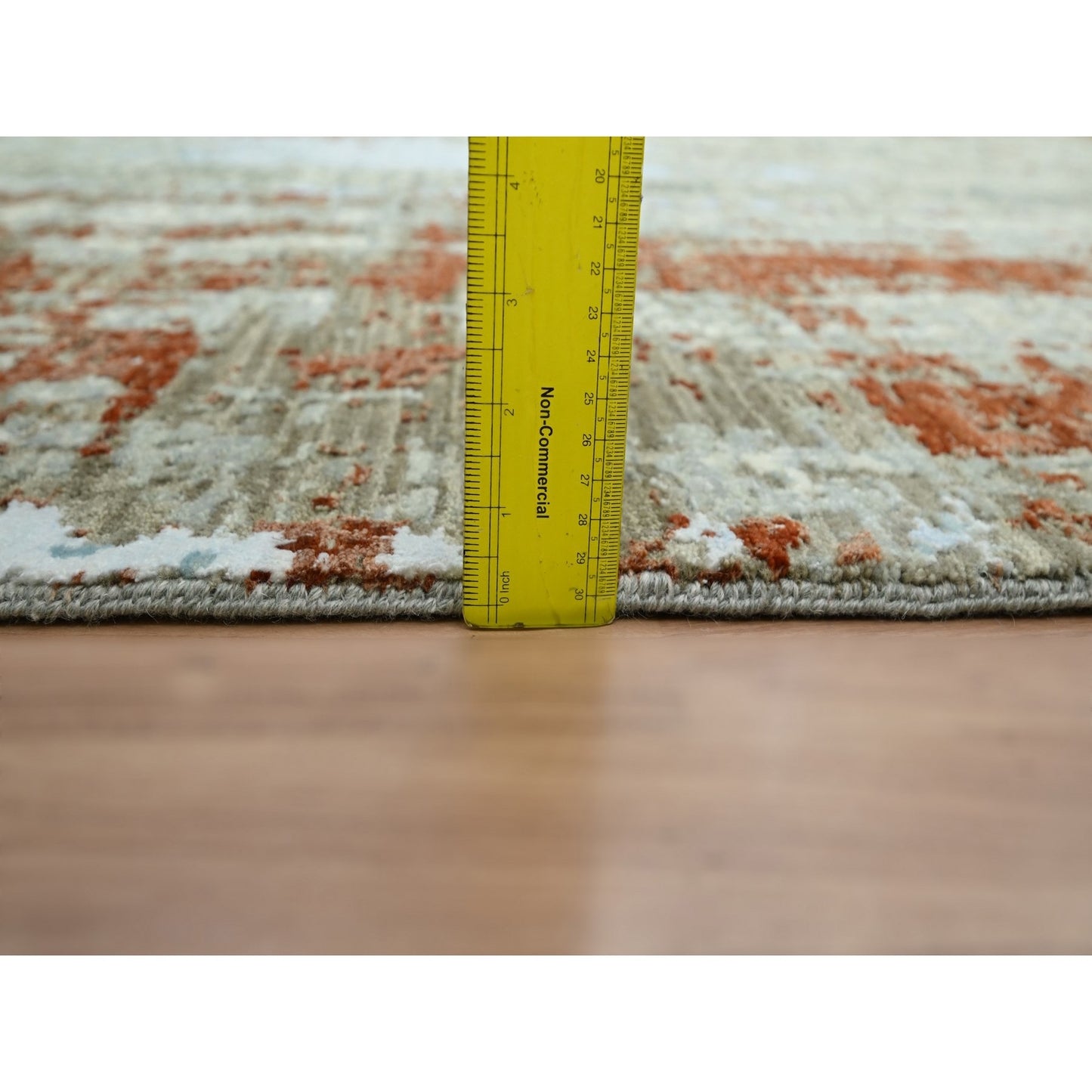 8'1"X10'3" Red With Beige Abstract Galaxy Design Wool Hand Knotted Rug