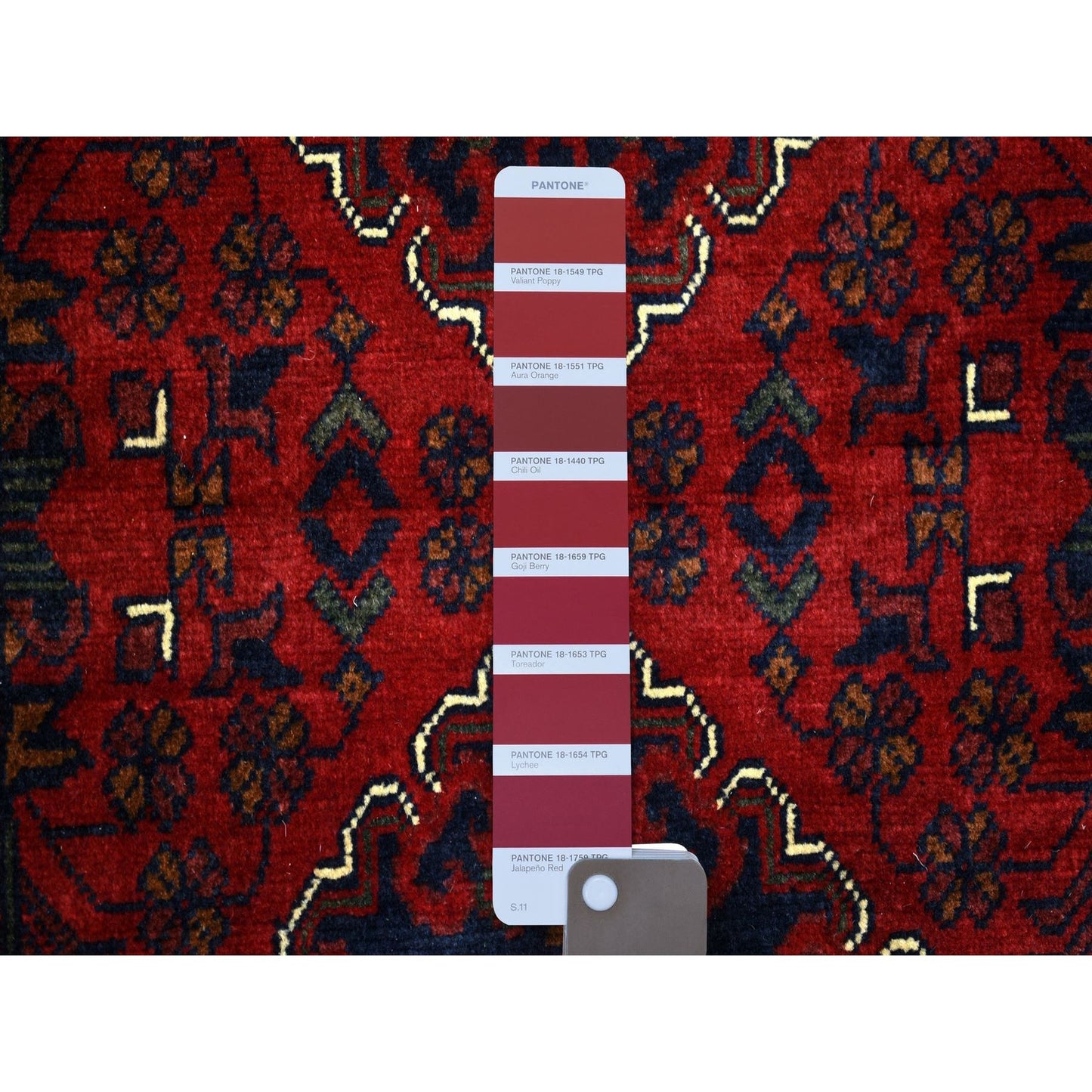 2'9"X12'10" Deep Red Afghan Khamyab Soft Wool Hand Knotted Runner Rug