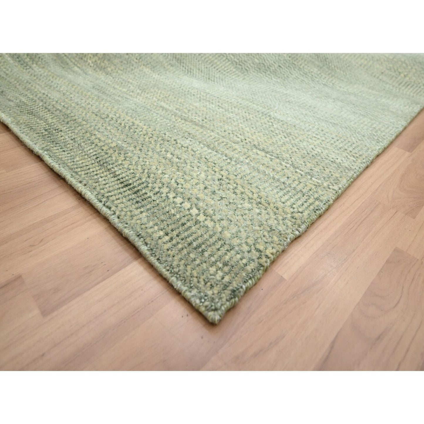10'2"X14' Seneca Gray Hand Knotted Modern Grass Design Wool And Silk Rug